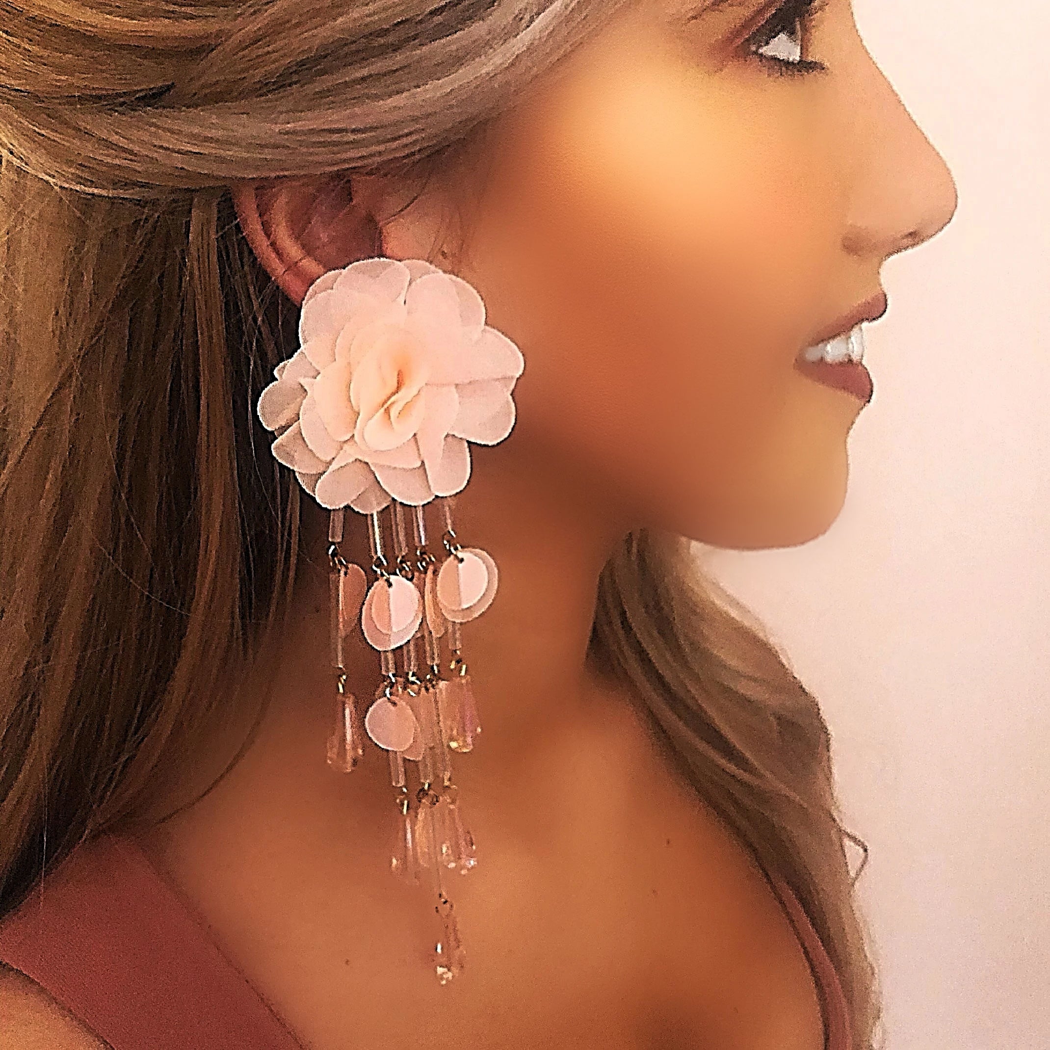 Pink flower earrings 