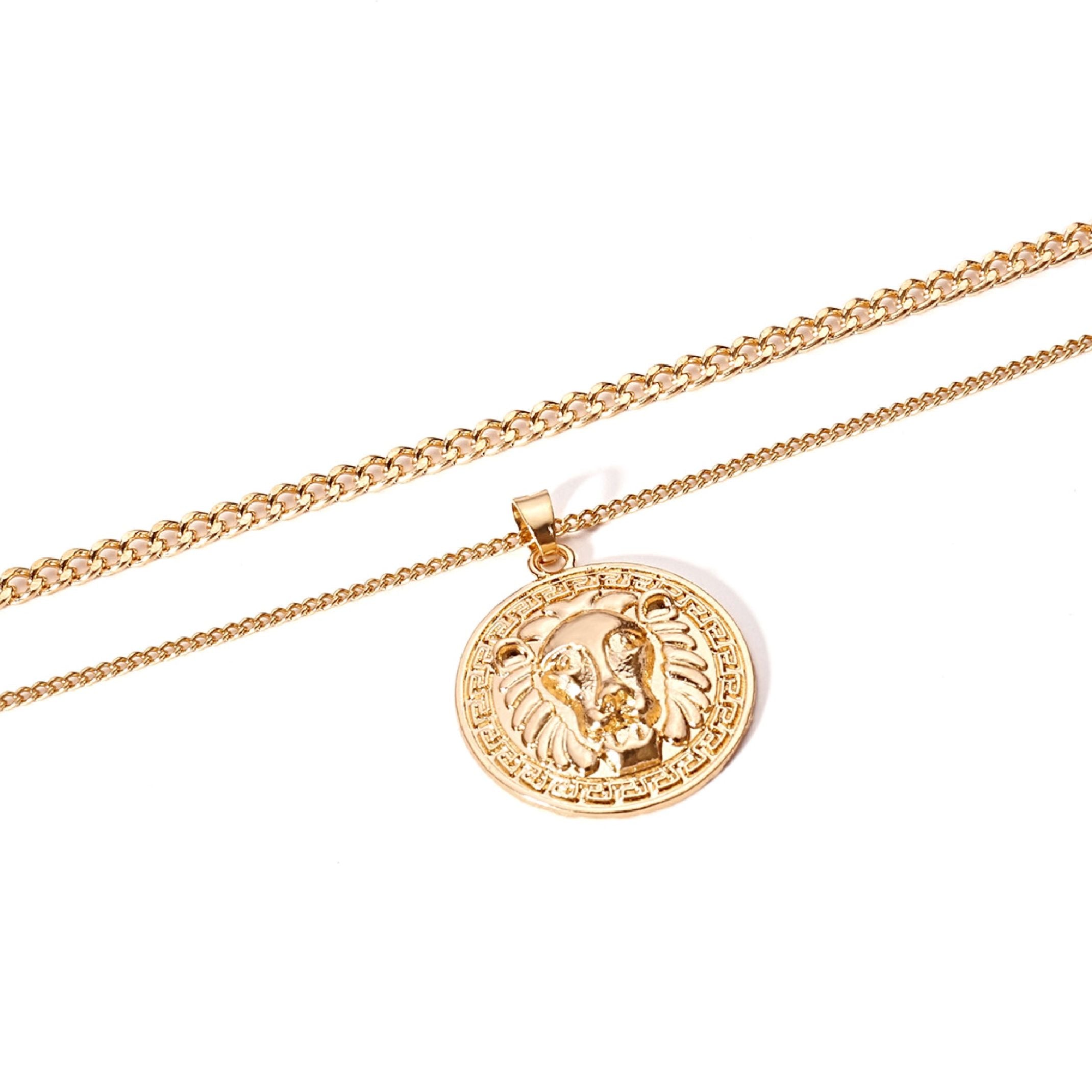 Lion disk necklace
