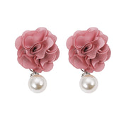 Pink flower pearl drop earrings