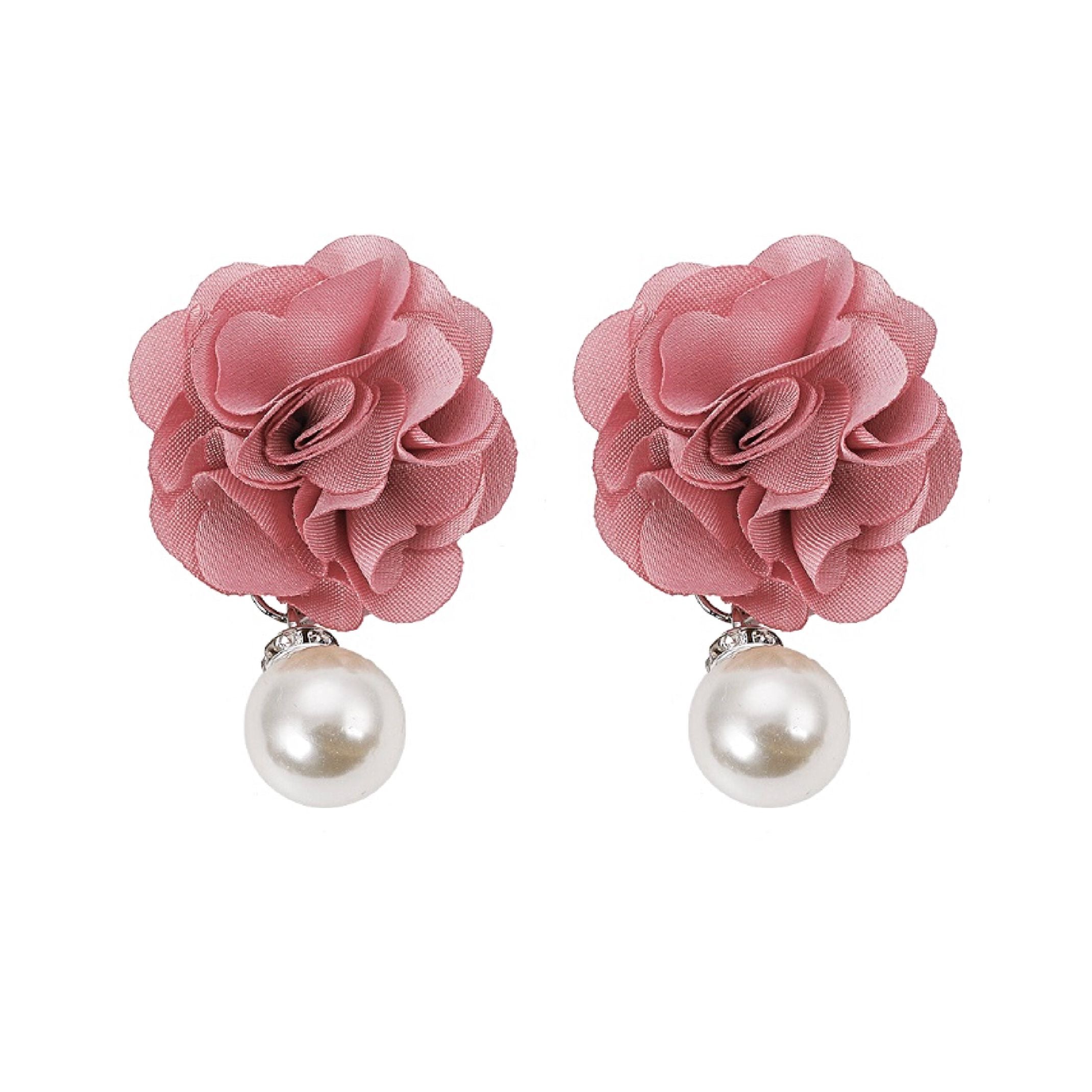 Pink flower pearl drop earrings 