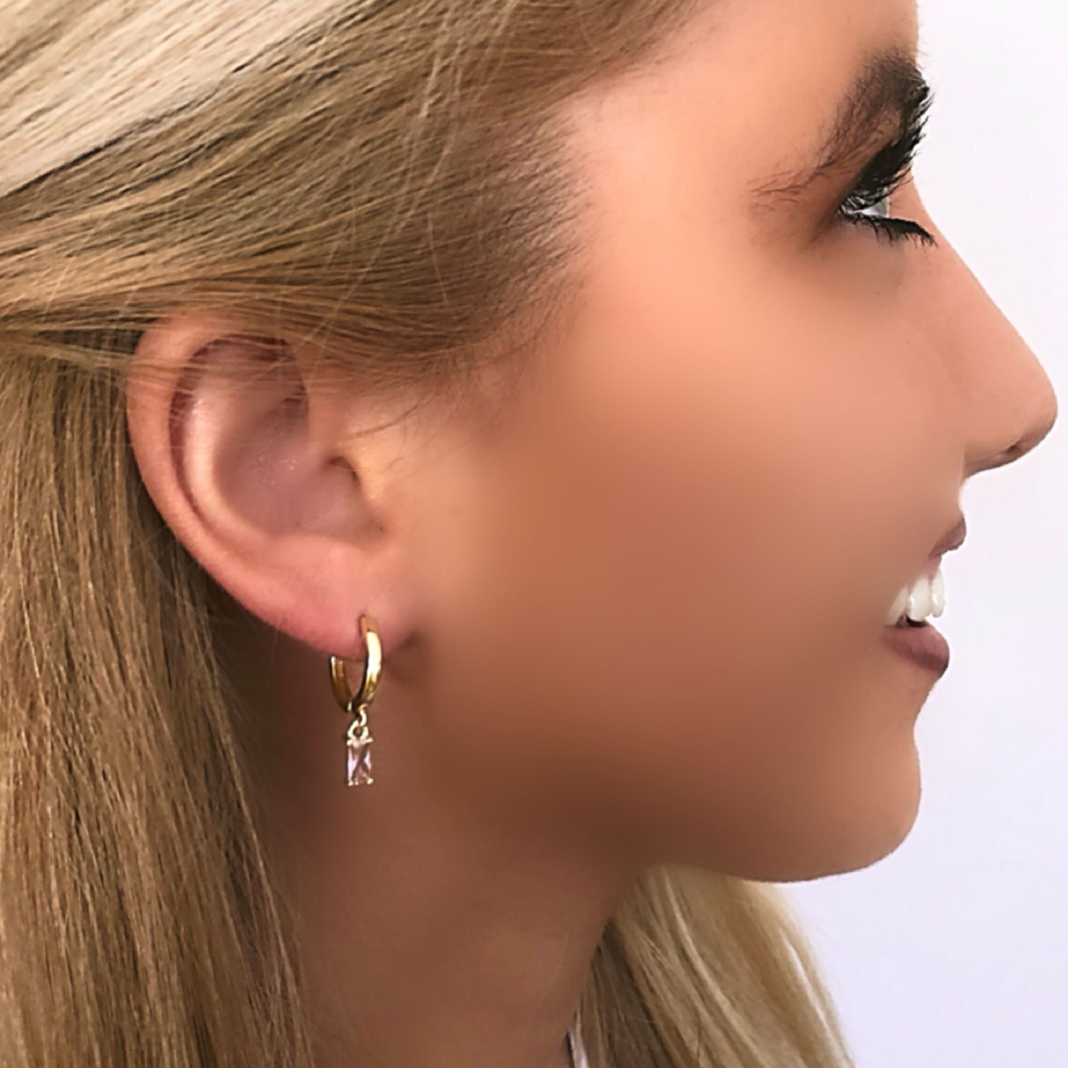 Pink crystal huggie earrings 