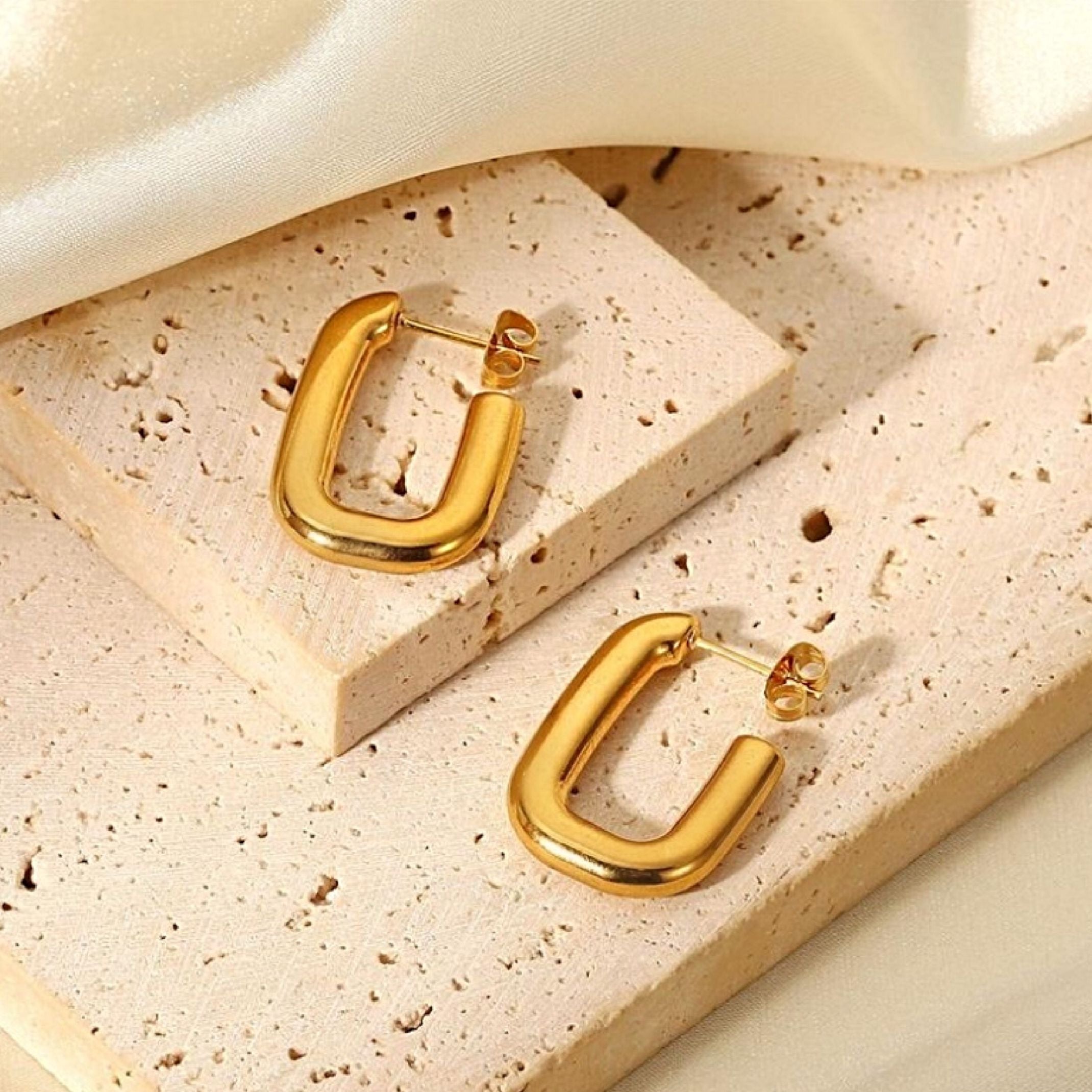 Gold rectangle hoops 