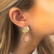 Gold and blush pink sundial disk earrings