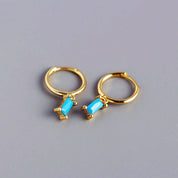 Blue gem huggie earrings