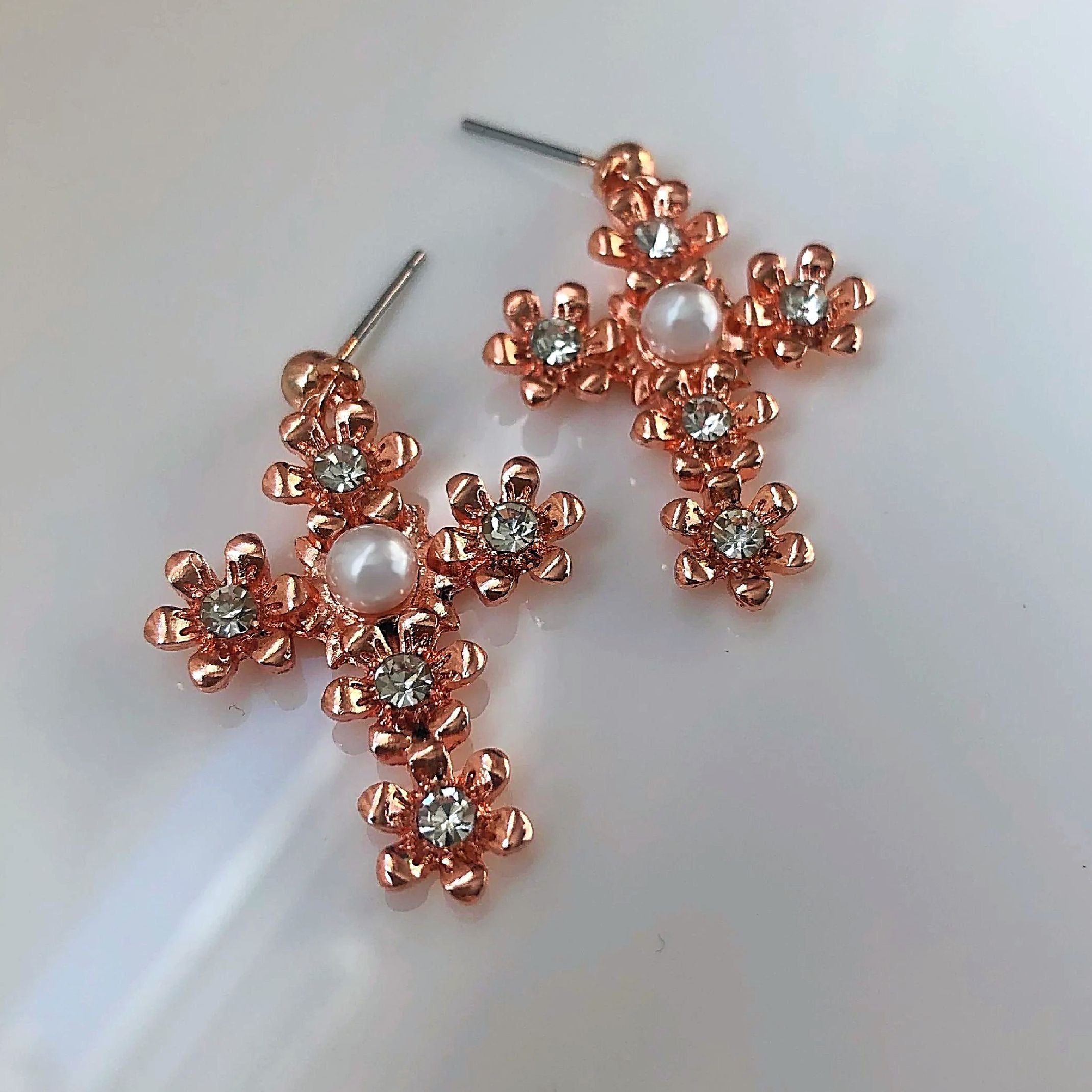Rose gold cross earrings 