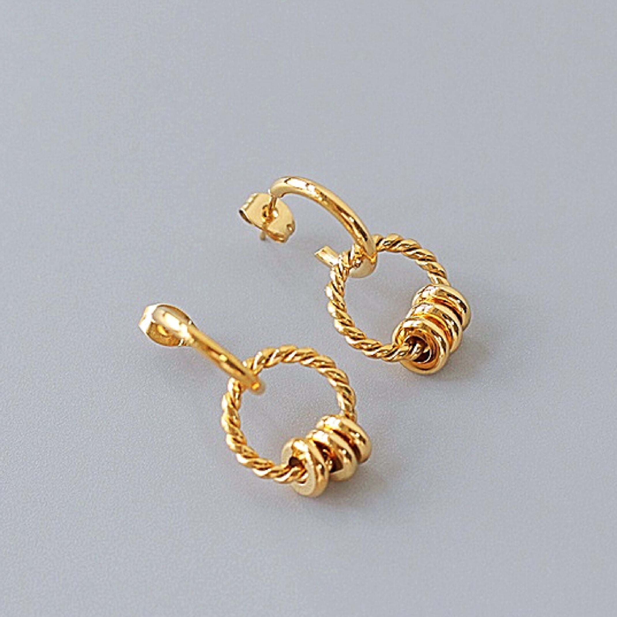 18K Gold Triple Ring Earrings