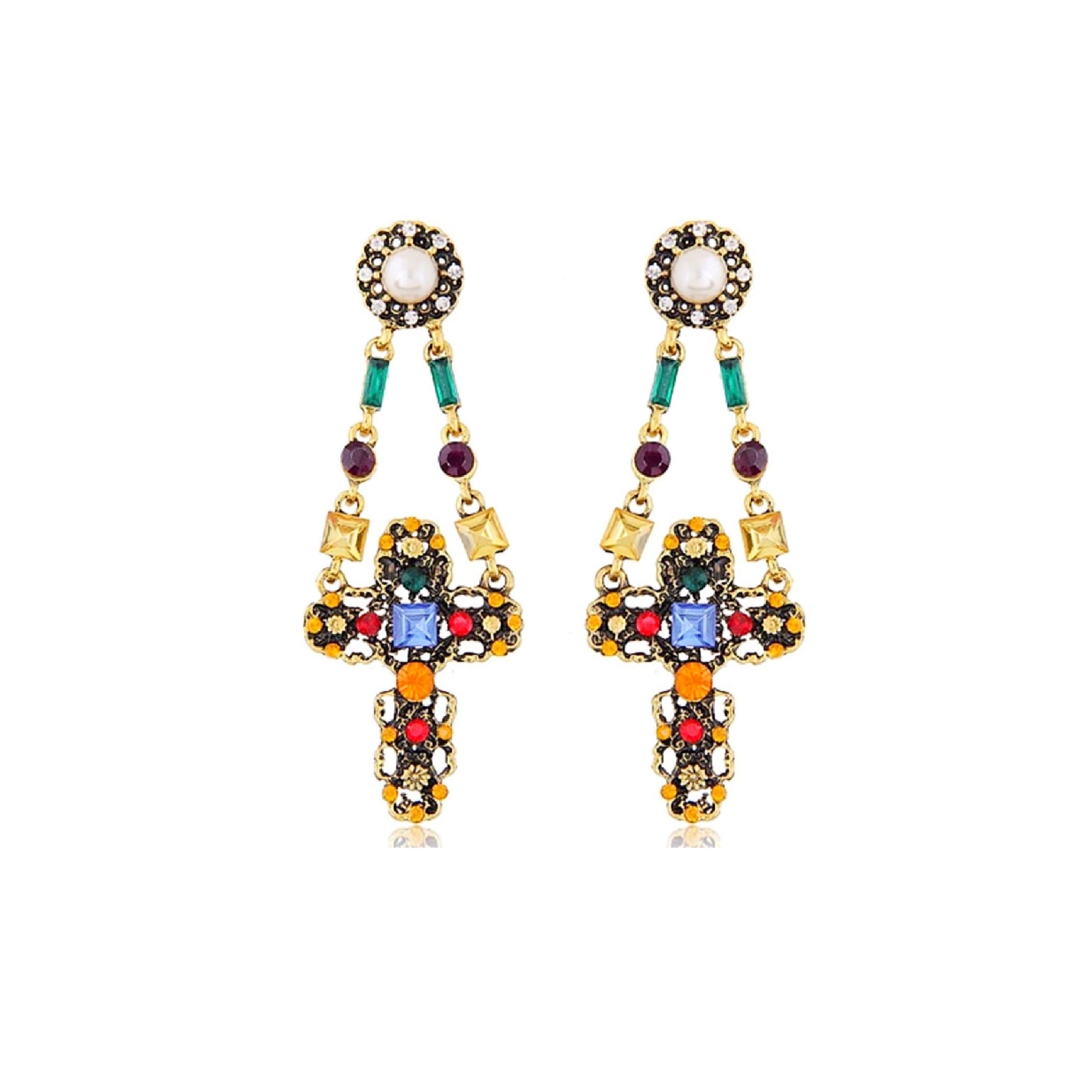 Bright jewel cross earrings 