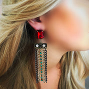 Red jewel dangle earrings 