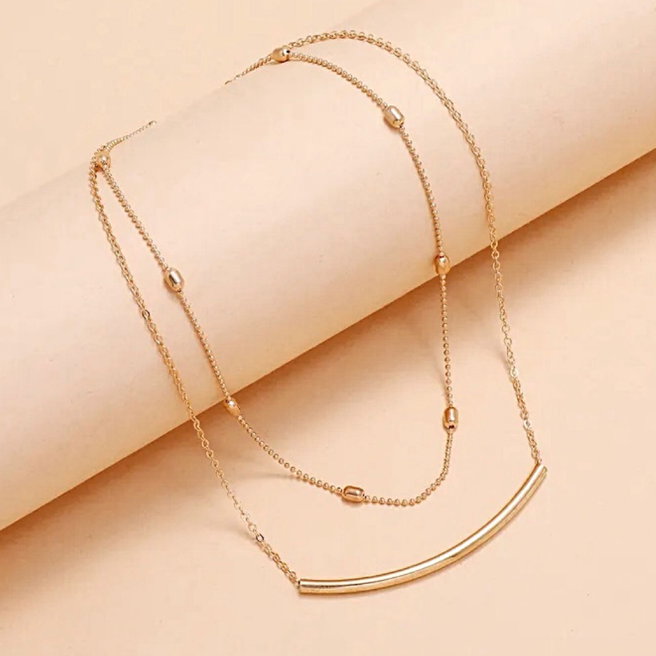 Bead and bar layered necklace
