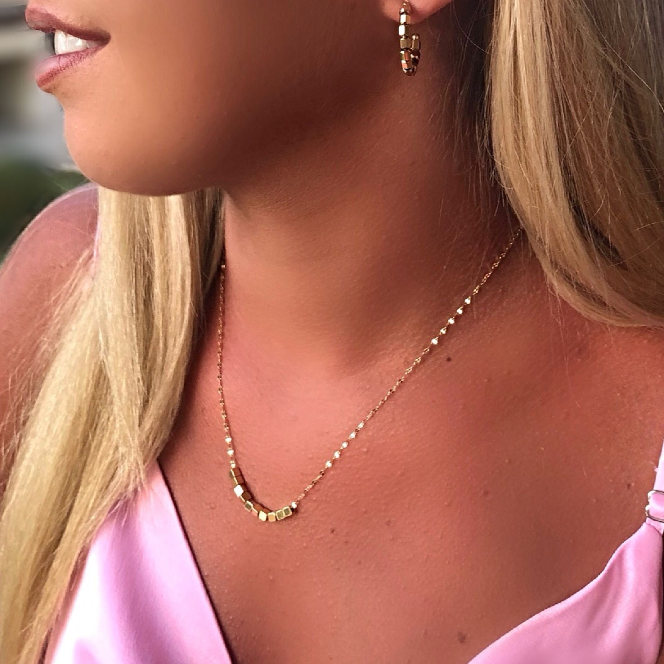 14k gold cube necklace