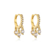 18K gold diamond dangle huggie earrings
