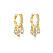 18K gold diamond dangle huggie earrings 