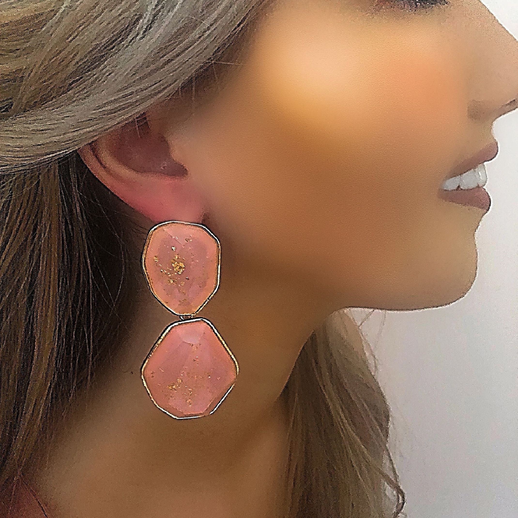 Gold glitter pink earrings 