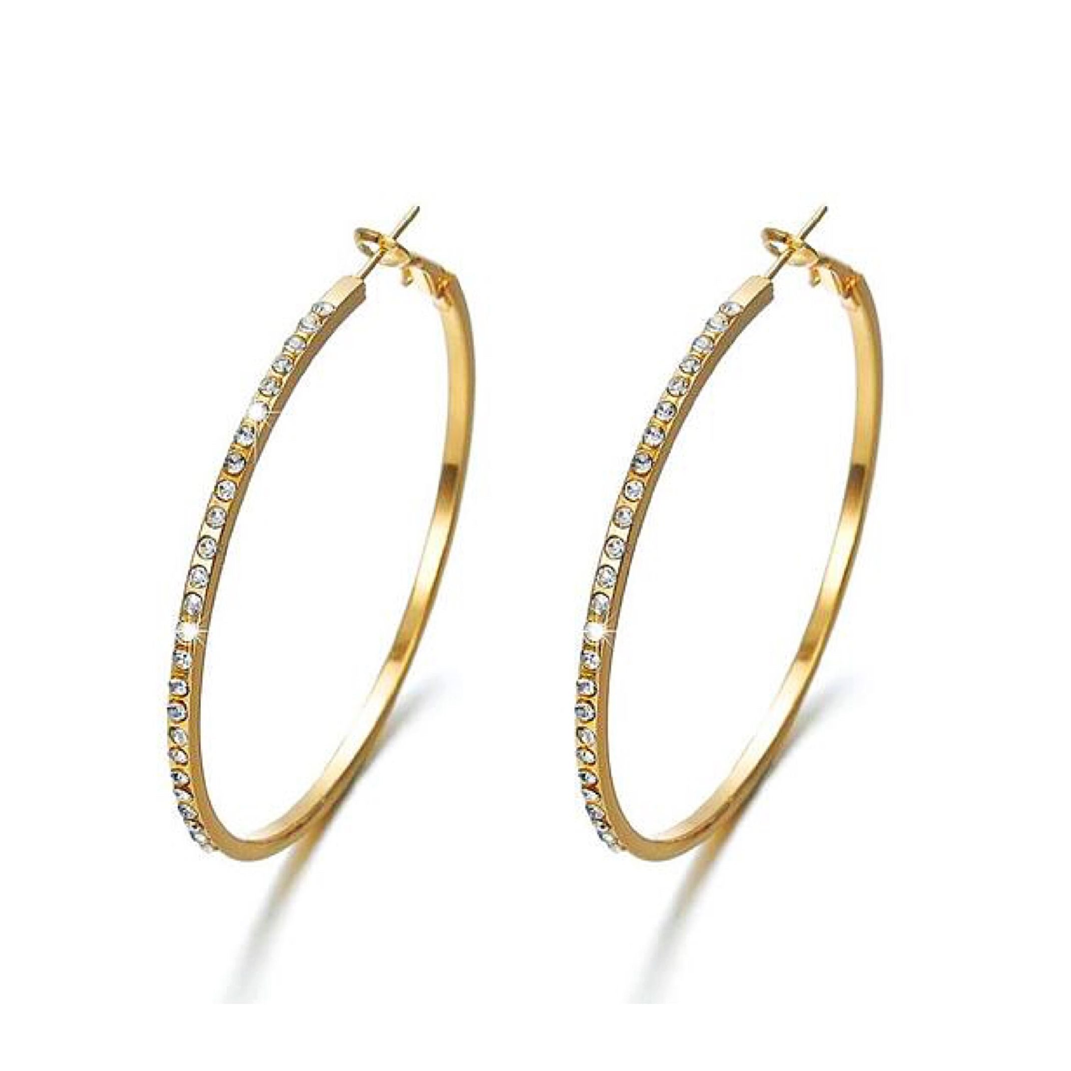 Gold rhinestone hoop earrings 