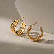 18K Gold Triple Layer Hoops
