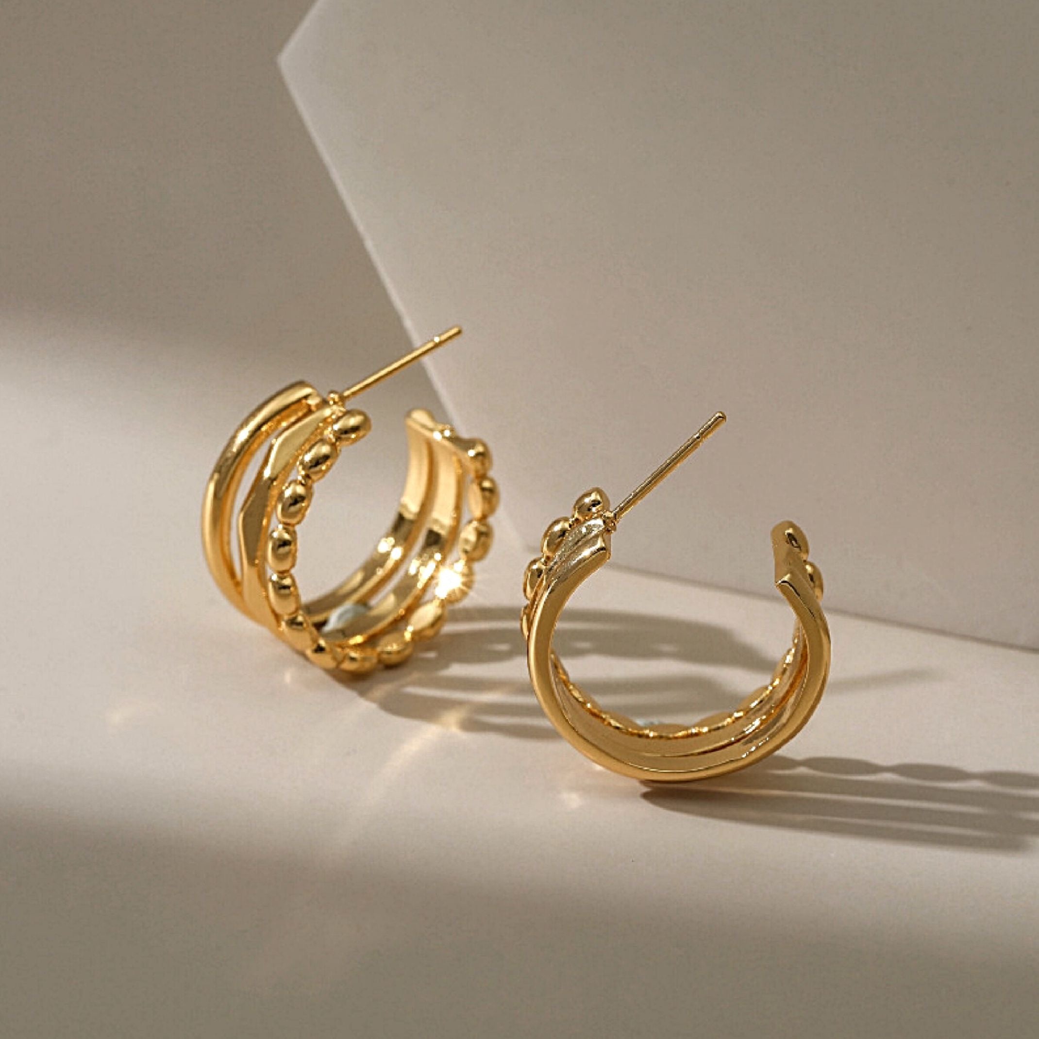 18K Gold Triple Layer Hoops