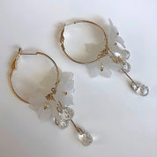 White flower hoop earrings