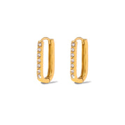 18k Gold diamond rectangle hoop earrings