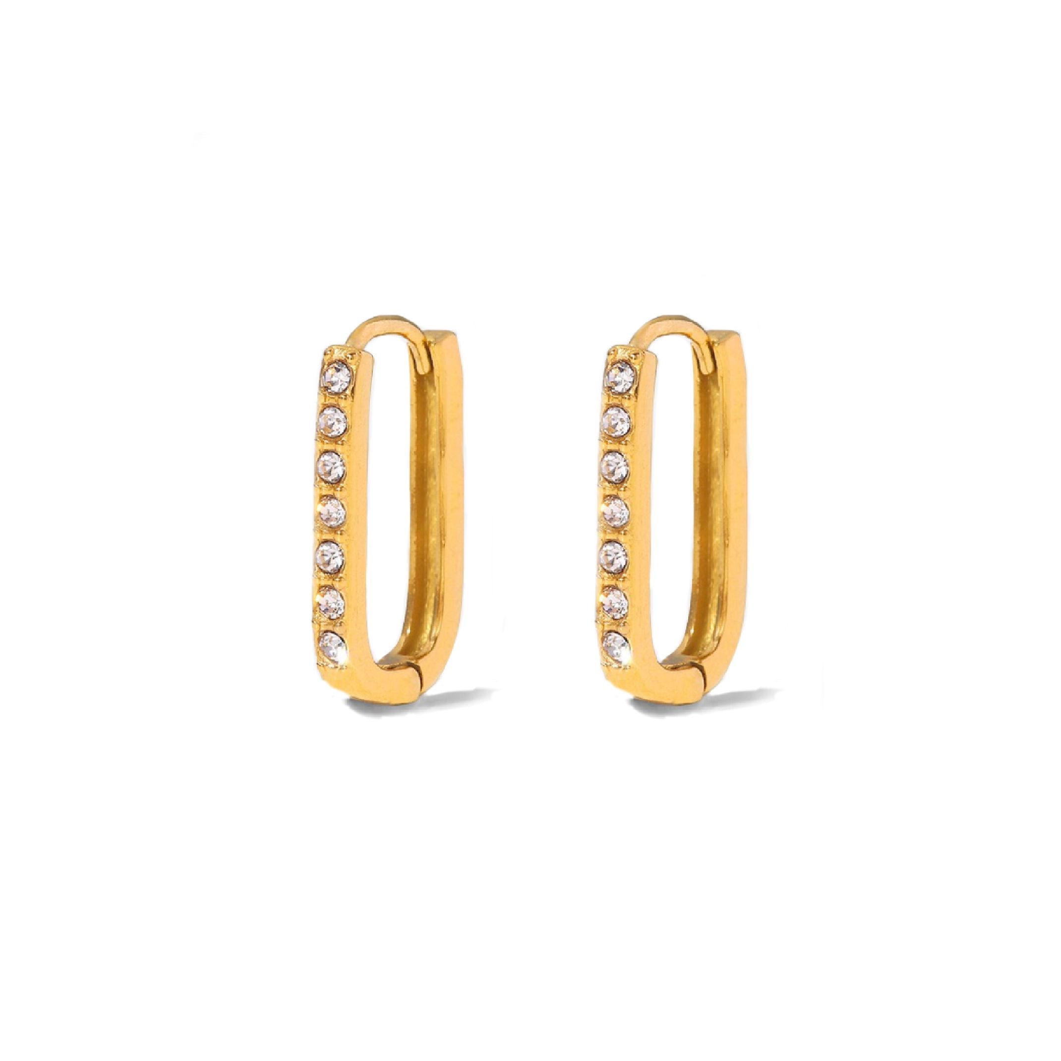 18k Gold diamond rectangle hoop earrings 