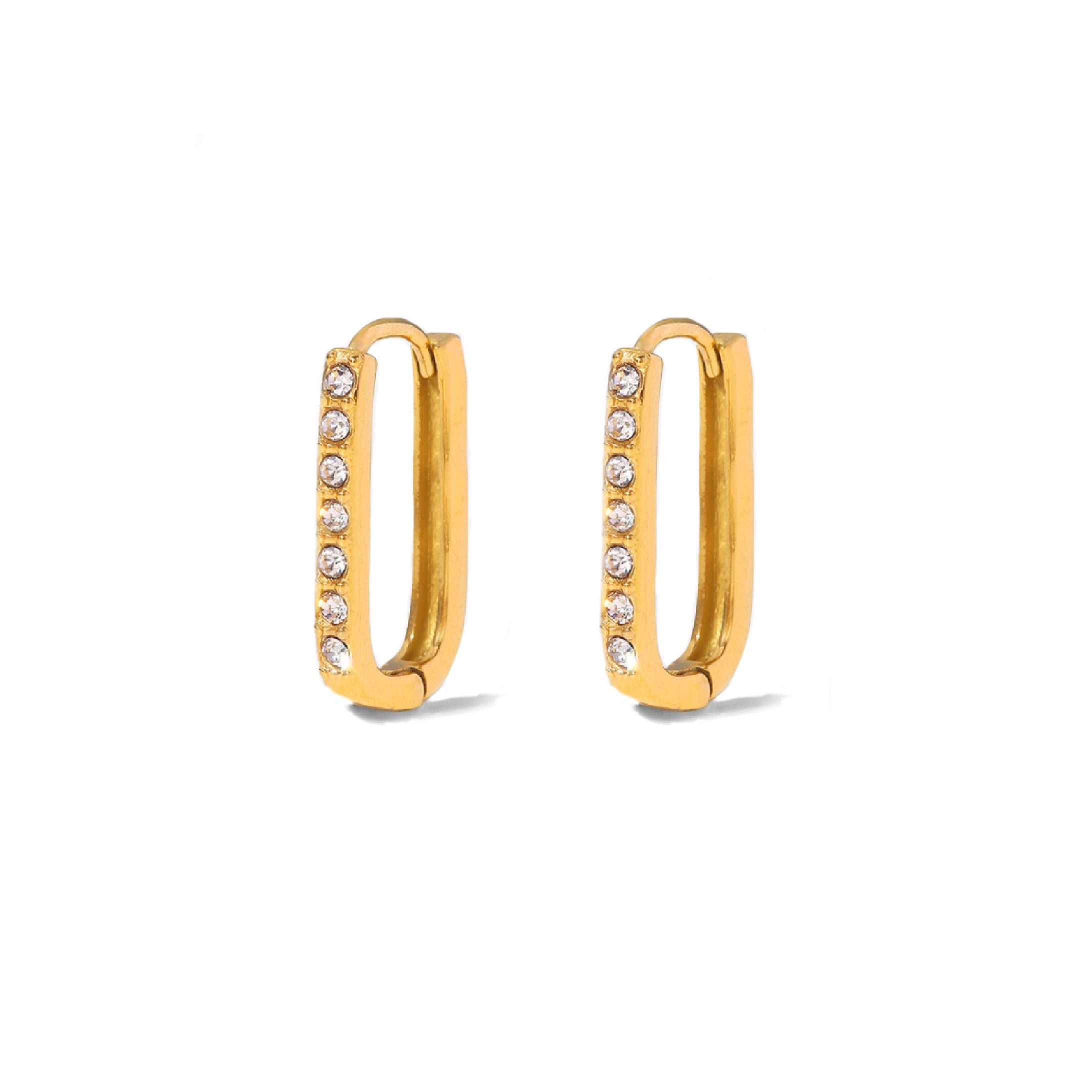 18k Gold diamond rectangle hoop earrings