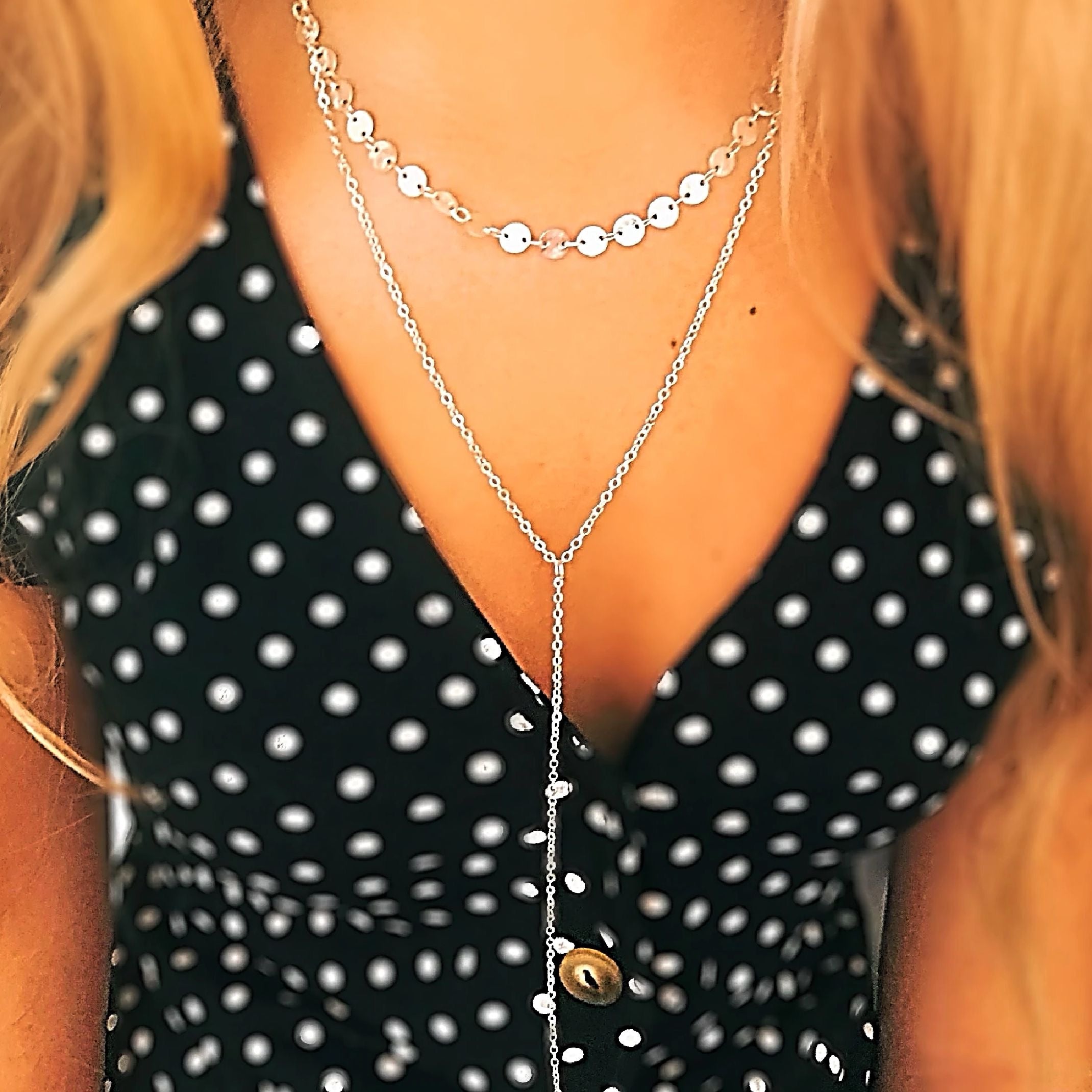 Silver sequin long layered chains