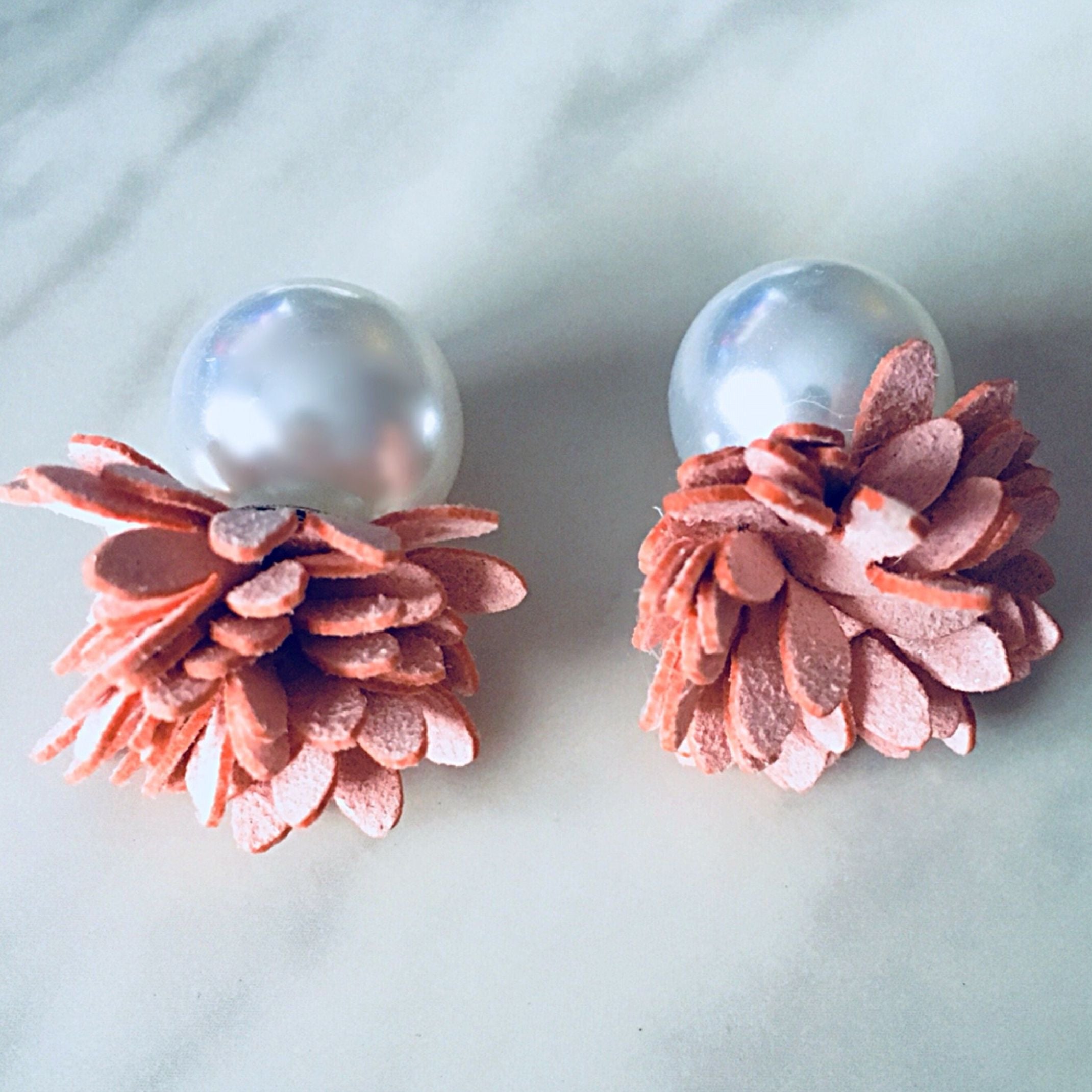 Fabric Flower Studs with White Pearl Backs