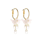 White flower hoop earrings