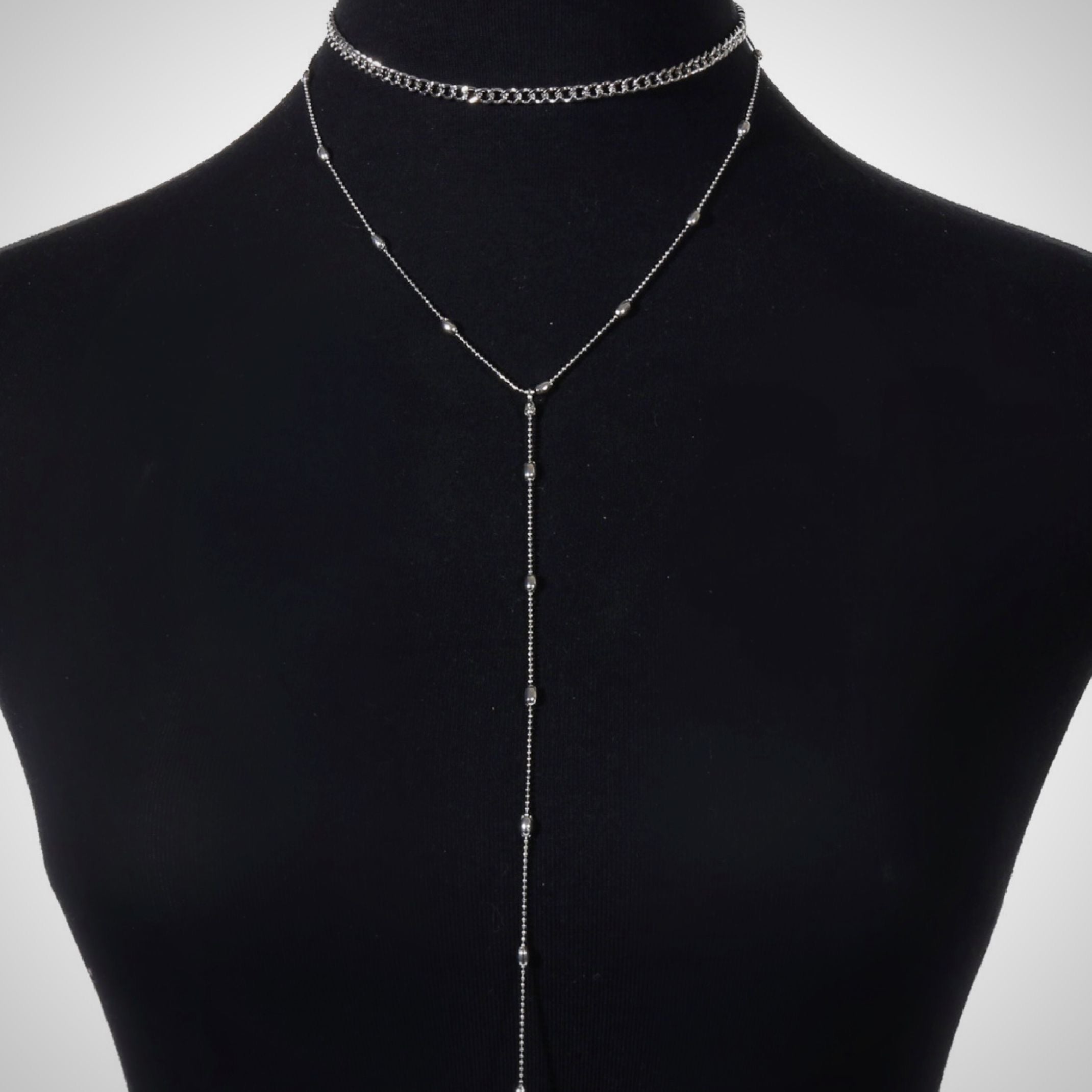 Silver dotted bead layered necklace