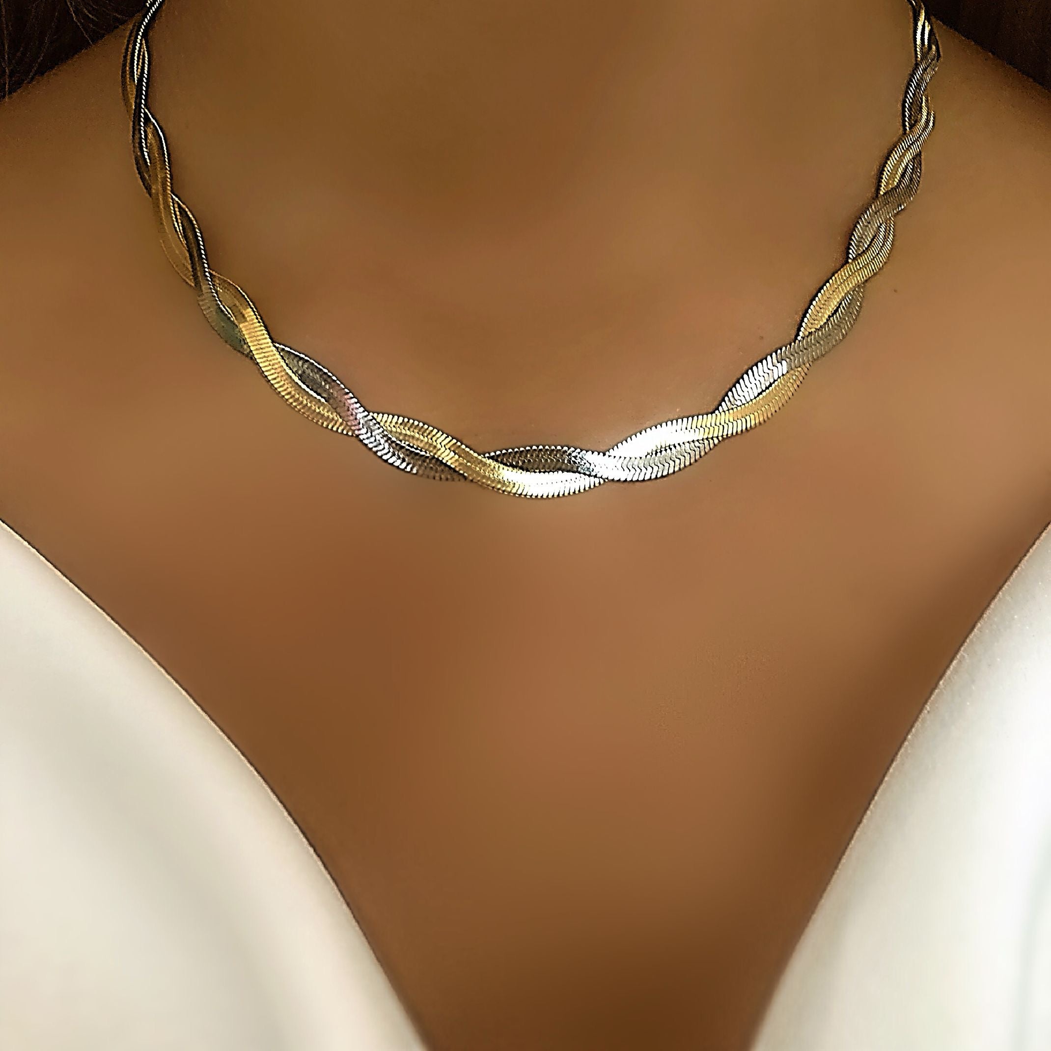 Gold and silver snakeskin twist necklace 
