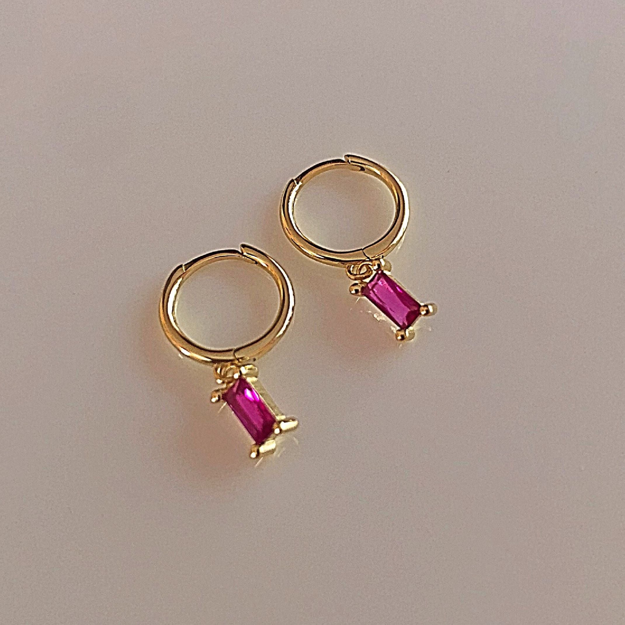 Pink jewel huggie earrings