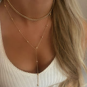 Gold Bead Long Layered Necklace