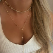 Gold Bead Long Layered Necklace 