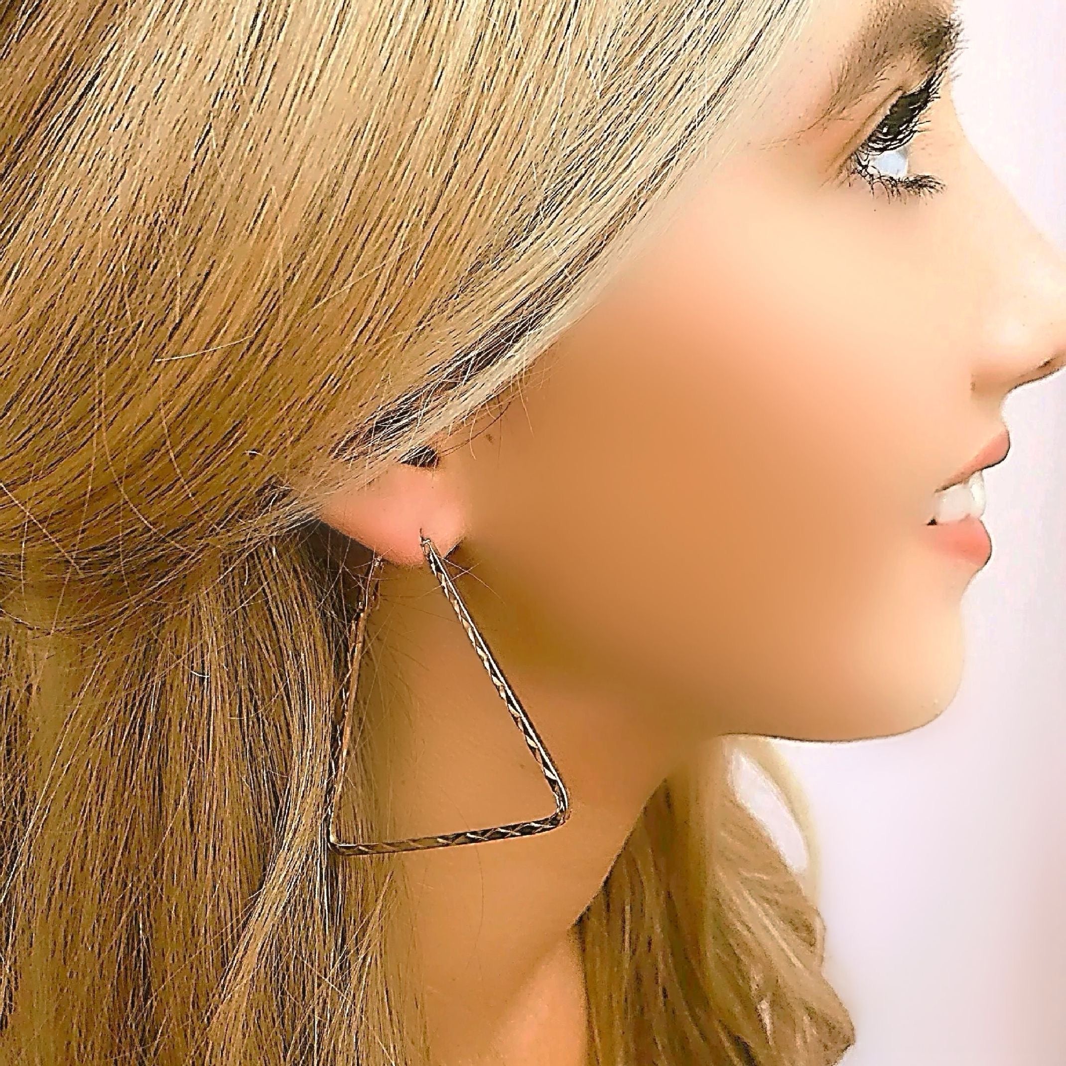Gold triangle hoop earrings 