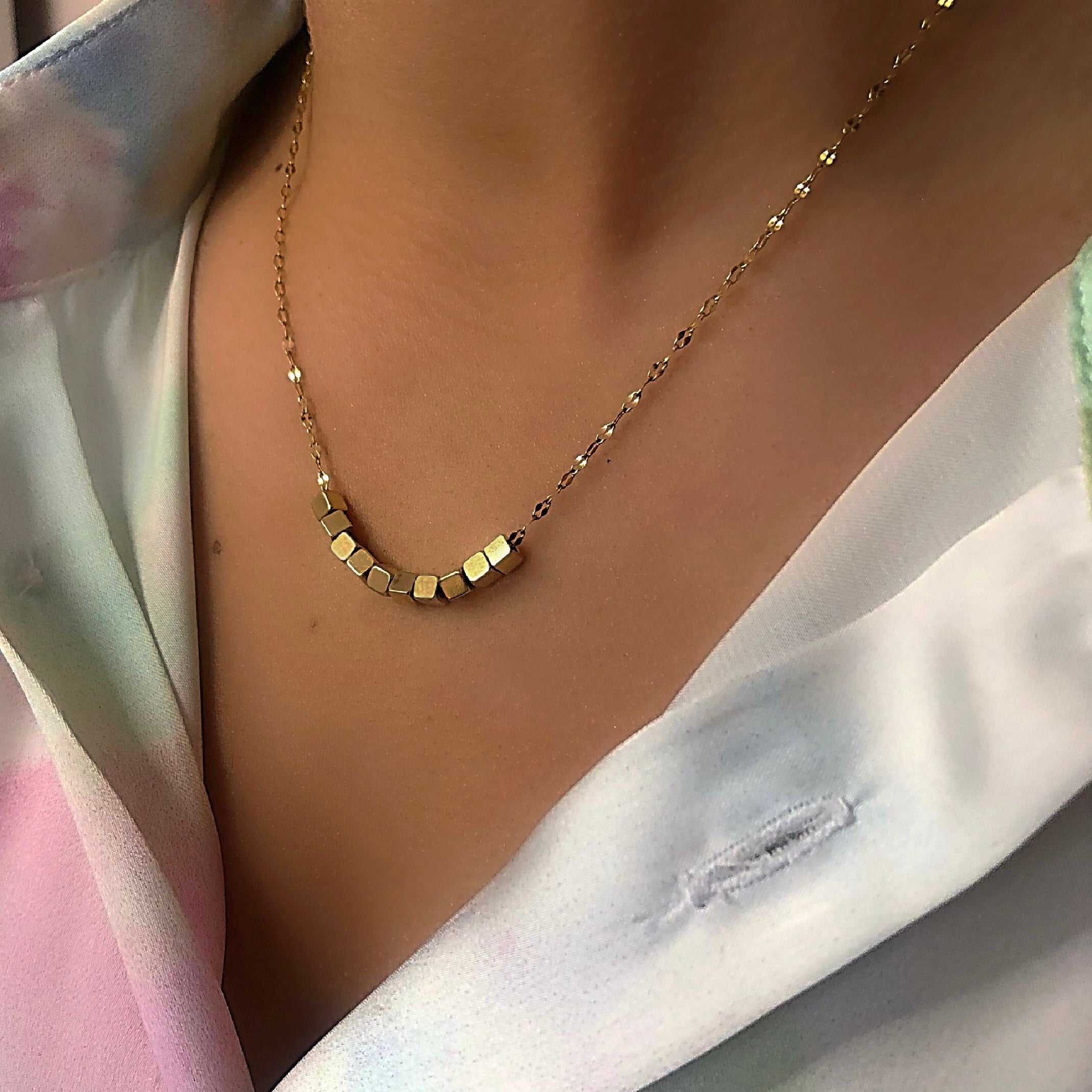 14k gold cube necklace