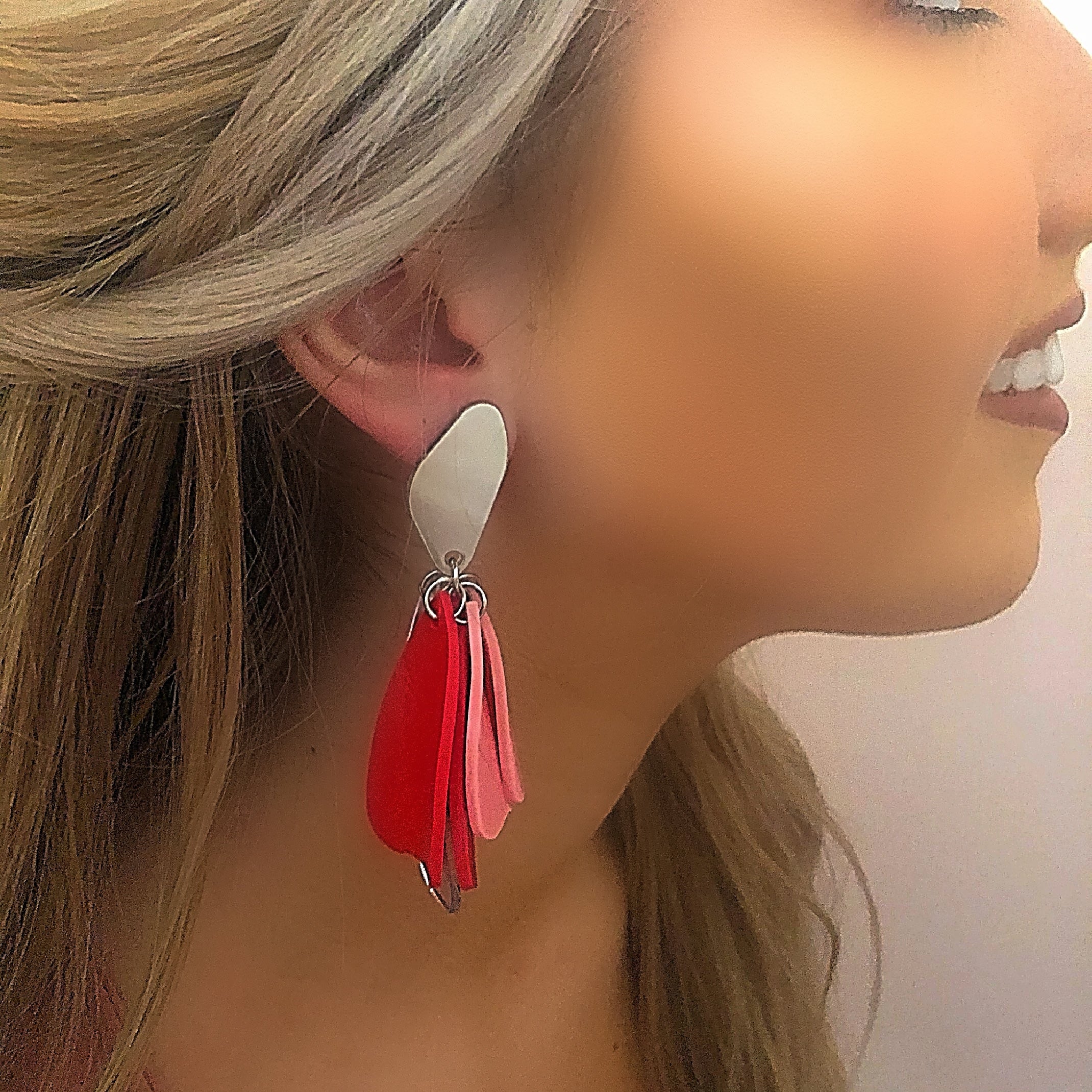 Red mismatched mirrored earrings 