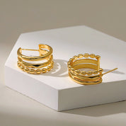 18K Gold Triple Layer Hoops