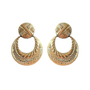 Gold ridged door knocker earrings 