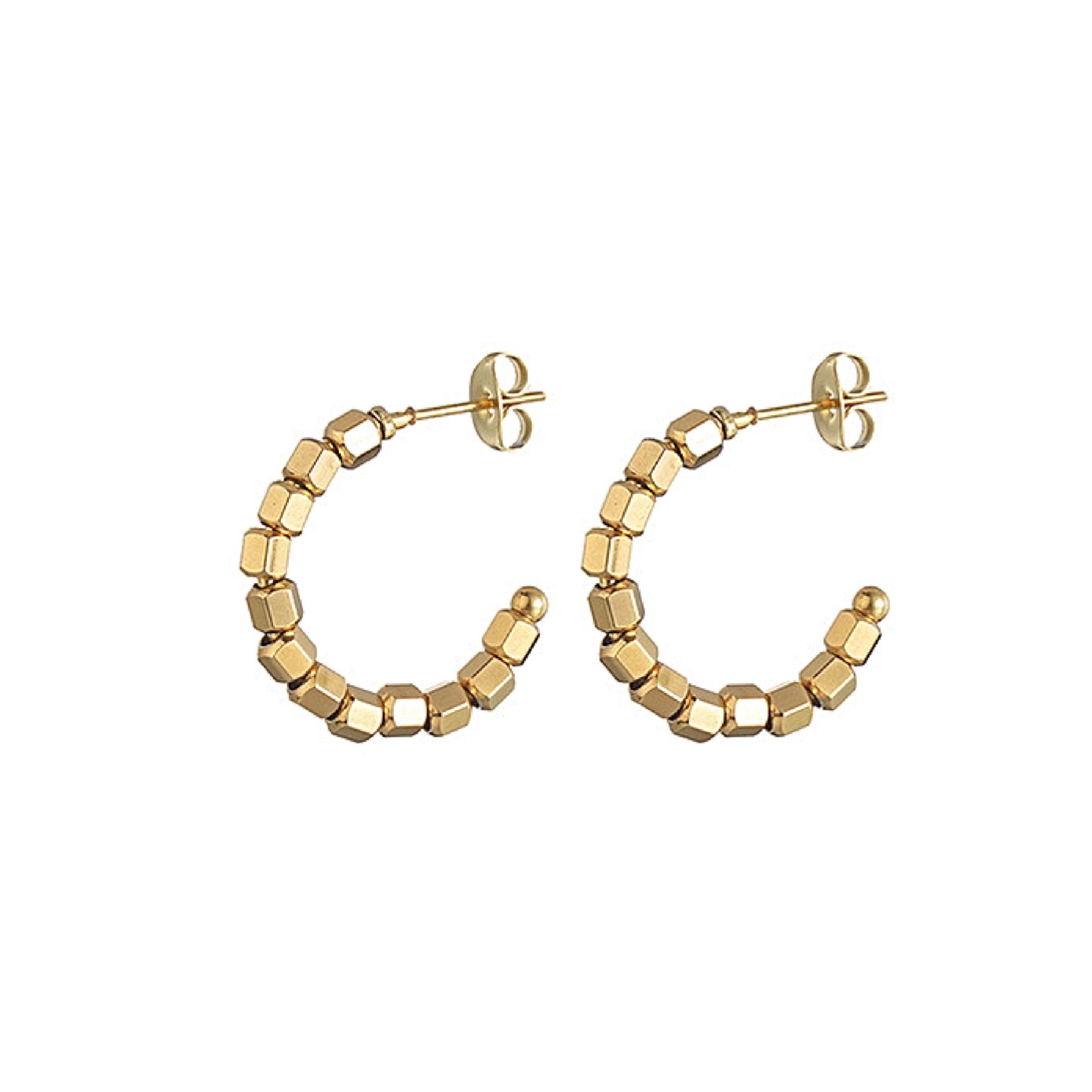 14K gold cube hoop earrings