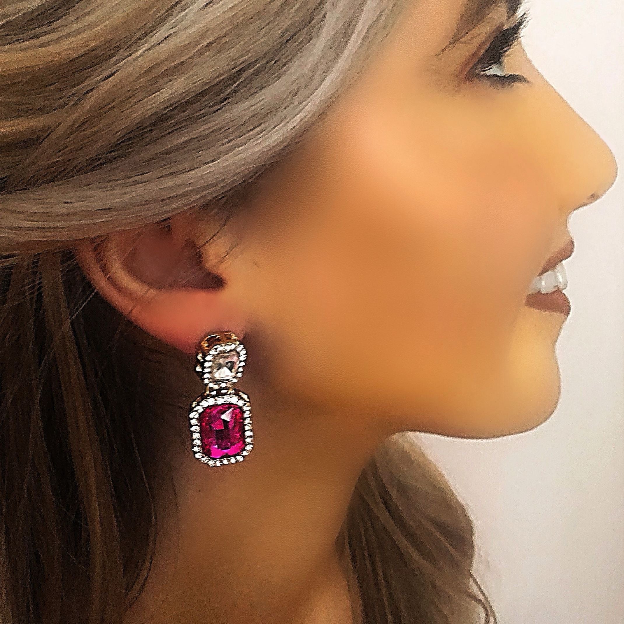 Hot pink jewel earrings