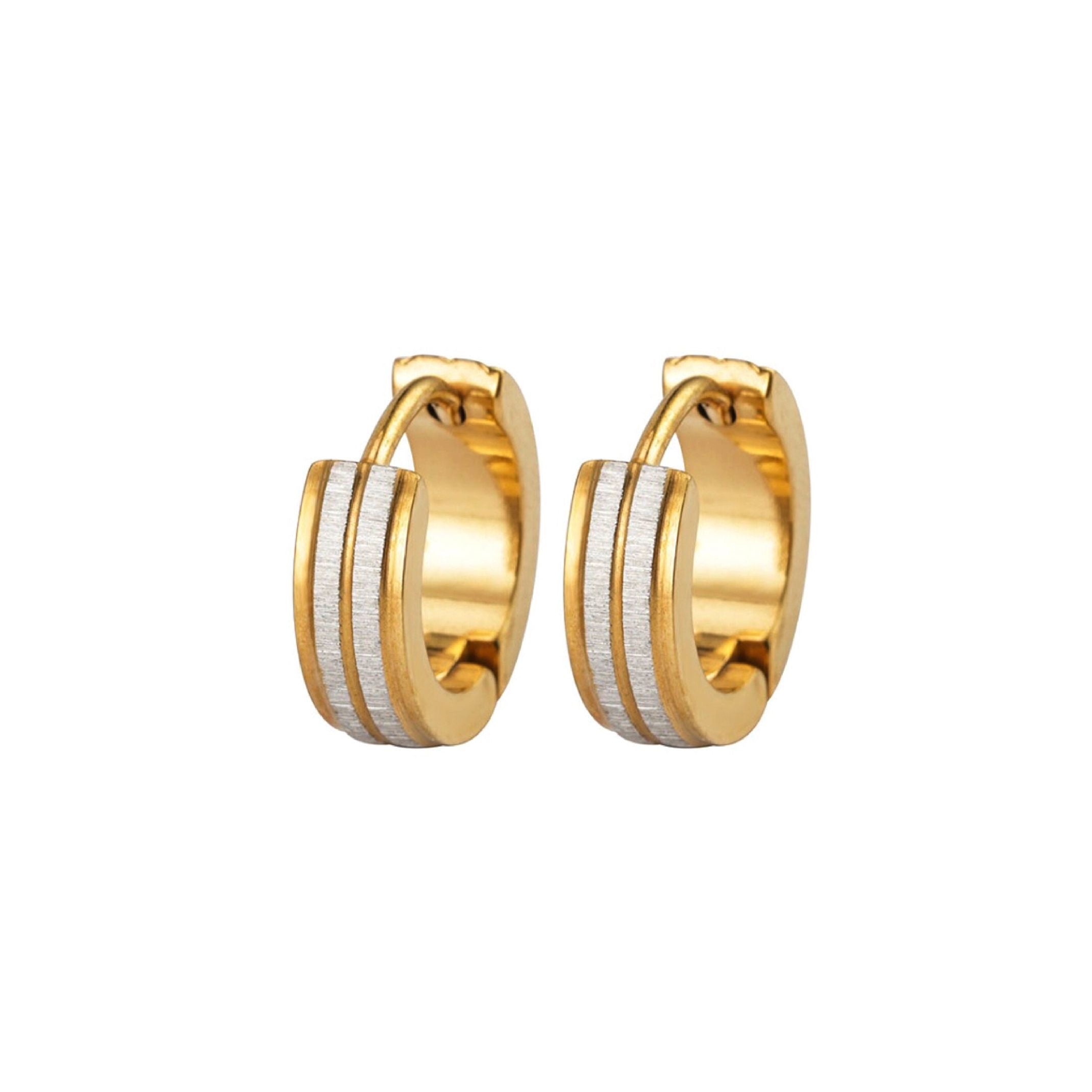 Gold and silver stripe huggie earrings 