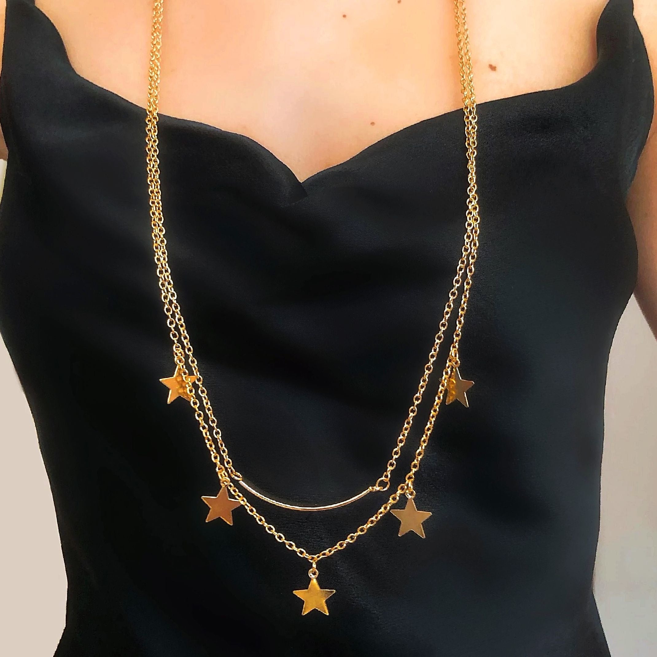 Gold star layered necklace 