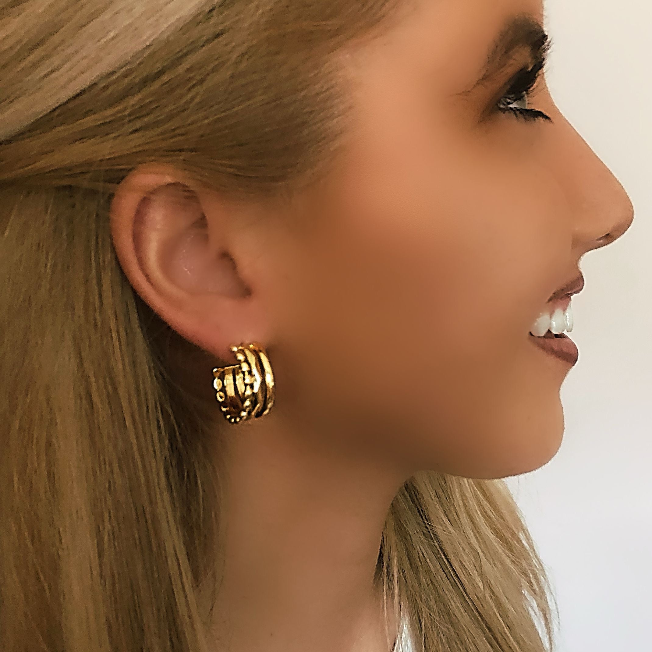 18K Gold Triple Layer Hoops