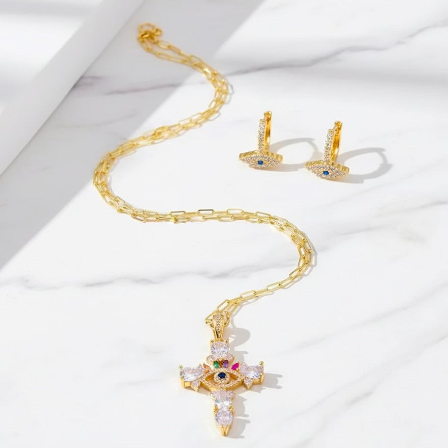 Evil Eye Cross Jewellery Set
