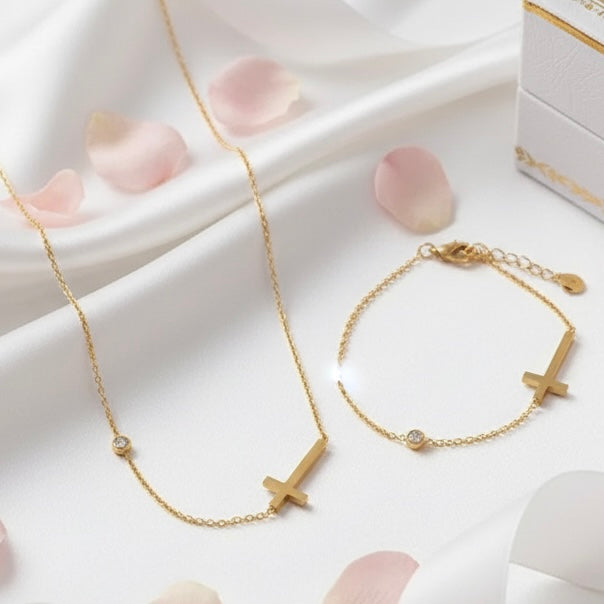 Dainty cross jewellery set