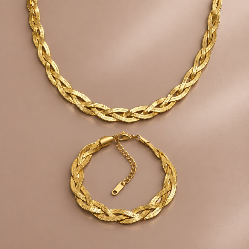 Gold snakeskin twist necklace with matching bracelet 