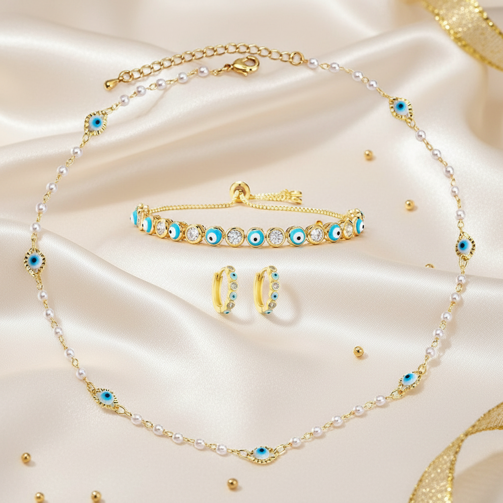 Light Blue Evil Eye Jewellery Set