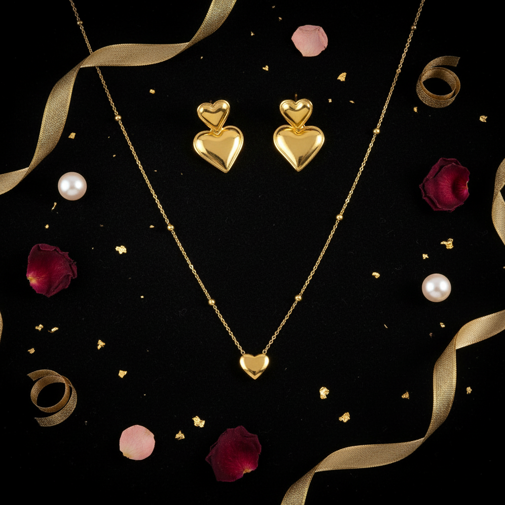 Gold heart jewellery set