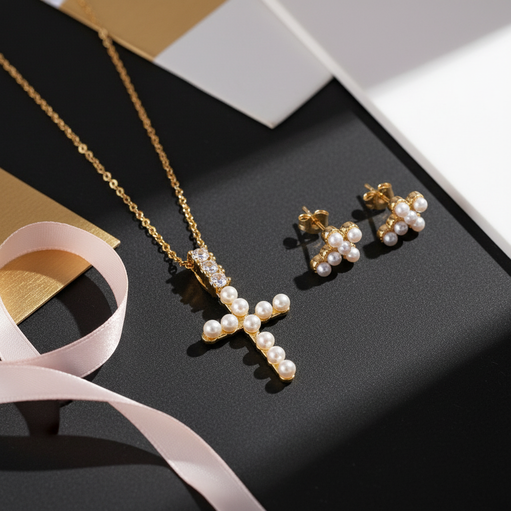 Pearl cross jewellery set 