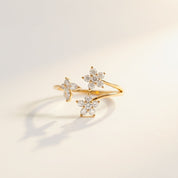 Crystal Flower & Butterfly Open Ring | Gold