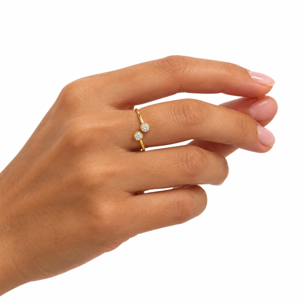 Duo Bezel CZ Open Ring | Gold